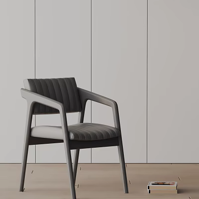 Modern Accent Chair With Gray Striped Backrest And Wooden Frame Design 3d model