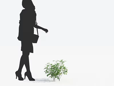 Female Silhouette Wearing Dress and High Heels Near Small Arbor Seedling 3d model