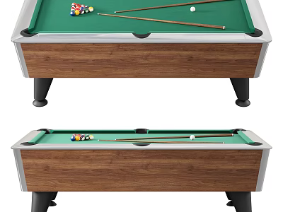 Professional Pool Table With Green Felt Surface Wooden Frame And Billiard Cues 3d model