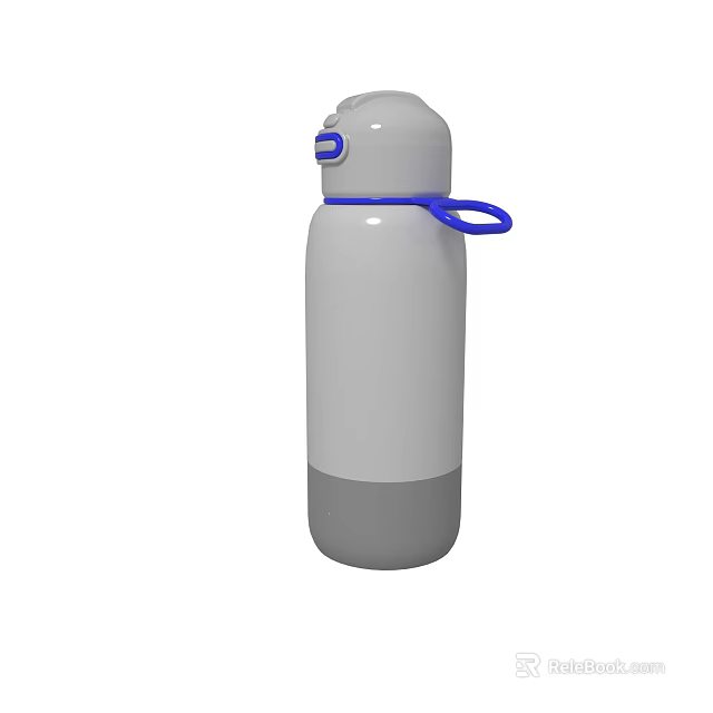 Portable Gray Water Bottle With Blue Lid And Handle For Daily Use 3d model 