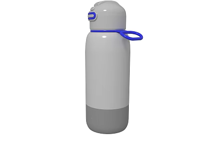 Portable Gray Water Bottle With Blue Lid And Handle For Daily Use 3d model