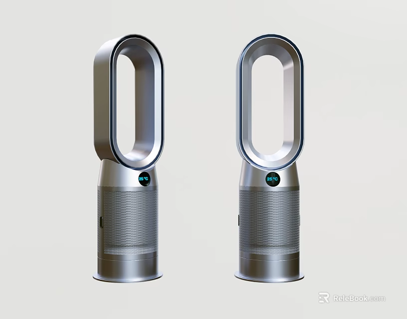 Modern Silver and Gray Bladeless Fans with Vertical Design and Circular Ring Structure 3d model 