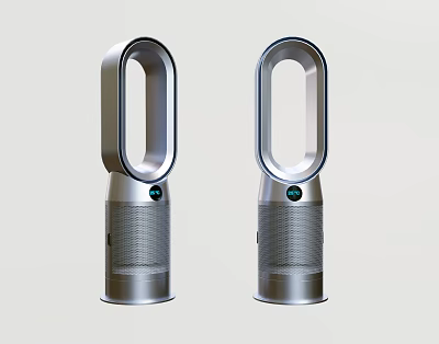 Modern Silver and Gray Bladeless Fans with Vertical Design and Circular Ring Structure 3d model