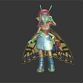 Purple Hair Character With Moth Wings Red Hat Glasses Orange Sweater Blue Shorts Colorful Patterns