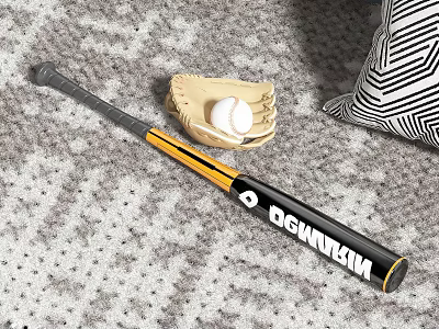 Baseball Sports Equipment Including Demarini Bat Glove And Two Balls On Carpet 3d model