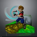 Woman With Brown Hair Using Blue Energy Effects On Green Grass Terrain