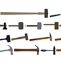 Hardware Tools Collection Featuring Different Types of Hammers With Wooden Handles and Metal Heads