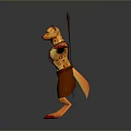 Anthropomorphic Beast Character With Yellow Body Red Spots Brown Skirt Spear And Outstretched Arms