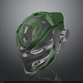 Futuristic Mechanical Helmet Design With Green And Silver Metallic Components