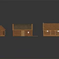 Three Wooden House Models With Varied Roof Designs Porch And Detailed Wooden Structure