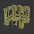 Wooden Garden Pergola With Lattice Sides Beam Roof Bench And Table