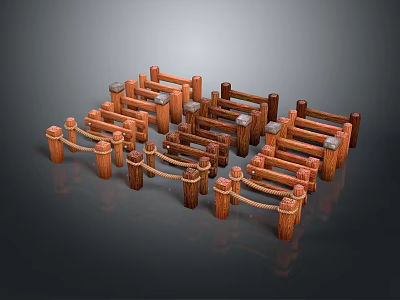 Display of Traditional Wooden Fences with Posts Railings and Classic Design Elements 3d model