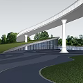 Modern Park Landscape With White Bridge Green Grass And Curved Blue Pathways
