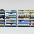 Multi Tiered Retail Display Shelves Stocked With Various Products In Store Layout