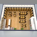 Modern Supermarket Department Store Exterior With Glass Windows Shelves Product Displays And Vertical Striped Walls