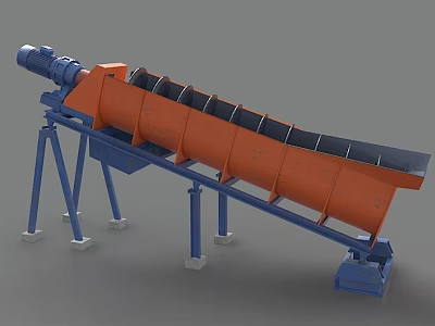 Industrial Inclined Drum Equipment With Orange Cylinder And Blue Support Frame For Material Processing Applications 3d model