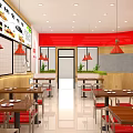 Casual Chinese Restaurant Interior With Wooden Walls Red Pendant Lights And Menu Board