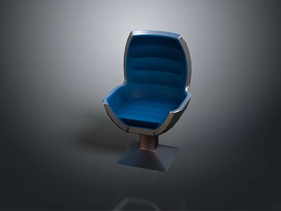 Modern Blue Single Chair With Curved Backrest Upholstered Seat And Metal Frame Base 3d model
