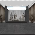 Modern Exhibition Hall Featuring Classical Statues And Visitors Viewing Artworks In Spacious Interior