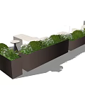 Rectangular Flower Planters With Lush Green Plants And Outdoor Seating Area 3d model