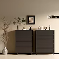 Poliform Dark Console Cabinet And Side Cabinet With Decorations Green Plant And Painting