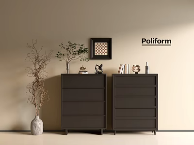 Poliform Dark Console Cabinet And Side Cabinet With Decorations Green Plant And Painting 3d model