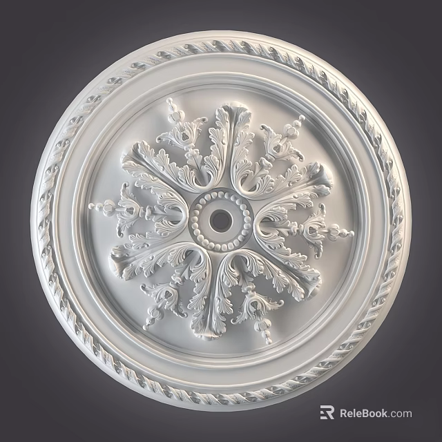 Circular Ornamental Component With Intricate Floral Carvings Central Hole And Rope Edge 3d model 