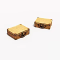 Two Small Vintage Golden Suitcases With Metal Clasps And Handles