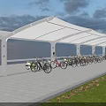 Modern White Canopy Covered Bicycle Parking With Slate Floor And Multiple Bikes