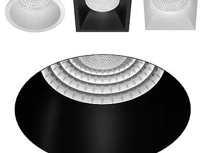 Contemporary Black and White Ceiling Lights with Round Square Shapes and Layered Grid Design 3d model