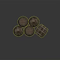Industrial Equipment Stacked Wooden Barrels With Metal Hoops For Industrial Storage