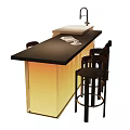 Stylish Modern Bar Counter Interior With Black Countertop Yellow Cabinet And Bar Stools