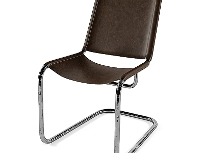 Modern Single Chair With Brown Leather Seat And Sleek Metal Frame 3d model