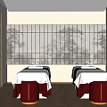 Serene Traditional SPA Interior Design With Massage Beds Wooden Screen And Shoji Window Green Plants