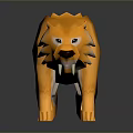 Realistic Orange Sabertooth Tiger 3D Model With Long Fangs Standing On Black Background With Reflection 3d model