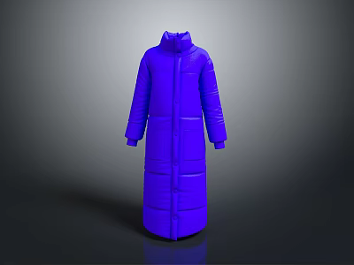 Purple Long Puffer Coat With Stand Collar And Modern Stylish Design 3d model