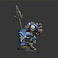 Detailed Fantasy Warrior Figurine In Blue Armor With Spear And Shield