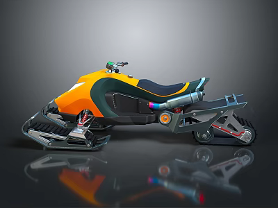 Yellow and Green Snowmobile With Black Seat Tracks And Mechanical Components 3d model