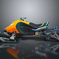 Yellow and Green Snowmobile With Black Seat Tracks And Mechanical Components