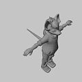 3D Anthropomorphic Character With Black Ears Red Eyes Yellow Hoodie Gray Pants White Sneakers
