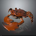 Red Crab With Shiny Shell Large Claws And Black Eyes On Dark Reflective Surface 3d model