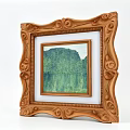 Photo Wall With Ornate Wooden Frame Intricate Carved Designs Green Mountain Lake Landscape Painting