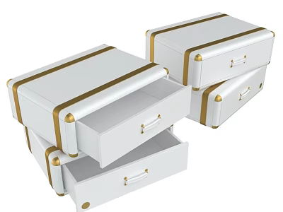 White Storage Boxes With Gold Trim And Drawers For Home Organization 3d model