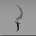 Fantasy Curved Blade Weapon With Sharp Edges And Leather Wrapped Handle