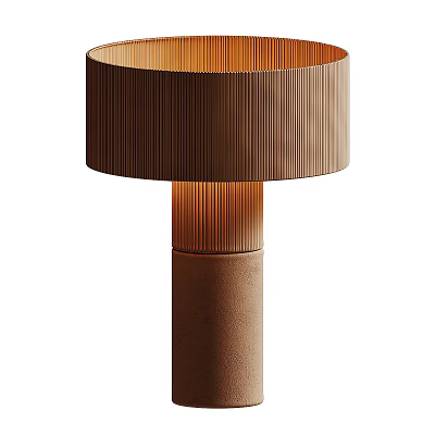 Modern Brown Table Lamp With Ribbed Fabric Shade And Cylindrical Base For Home Decor 3d model