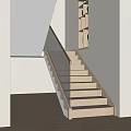Modern Interior Staircase With Wooden Steps Glass Railing And Wall Shelves On White Wall