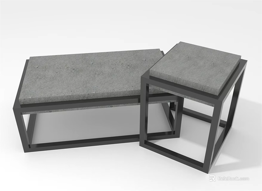 Modern Two Piece Furniture Set With Gray Cushioned Seats And Black Metal Frames 3d model 