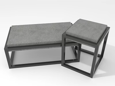 Modern Two Piece Furniture Set With Gray Cushioned Seats And Black Metal Frames 3d model