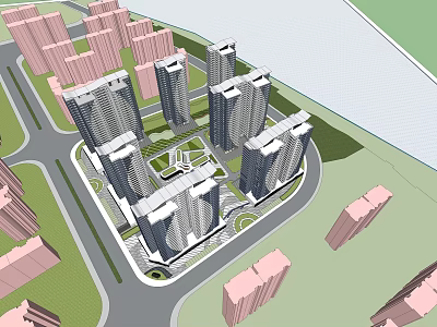 Modern High Rise Residential Complex Featuring Urban Layout And Green Surroundings 3d model