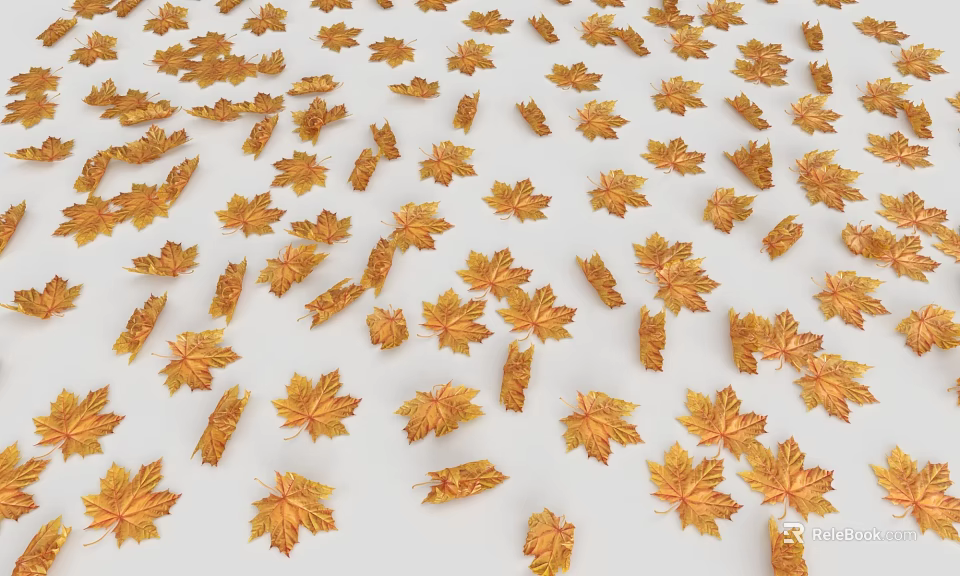 Vibrant Orange Yellow Autumn Maple Leaves Scattered On Clean White Background 3d model 